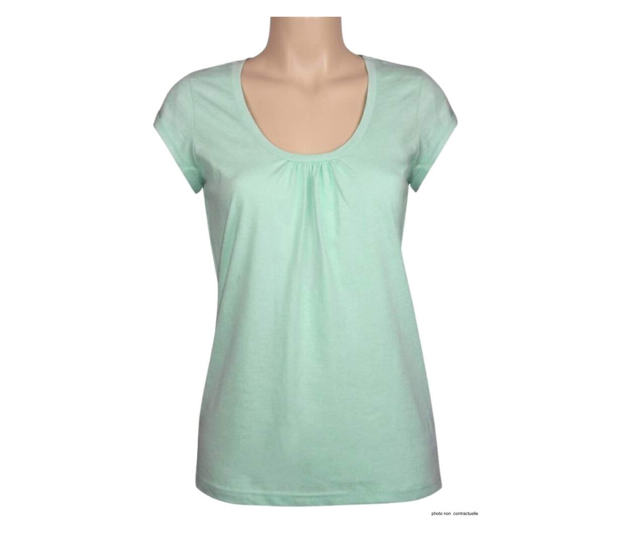 Tee-shirt Mayflower Djibouti4 en coton bio : la douceur du vert sauge et des fronces féminines-3