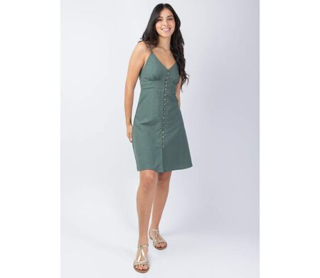 Robe courte fines bretelles MAXINE unie kaki Coton Du Monde