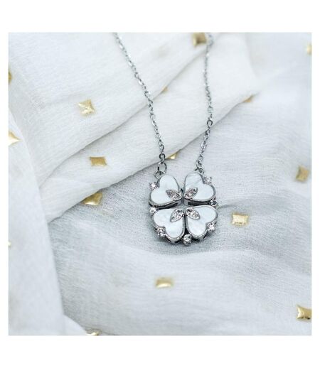 Four Heart Magnet Zircon Crystal Foldable Drop Pendant Flower Necklace