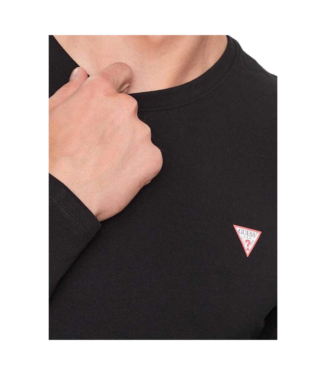 T-shirt Manches Longues Motif/style Logo Triangulaire Homme Noir Vif Guess-3