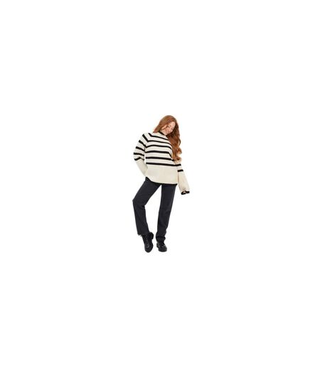 Womens/ladies Striped Mossy Yarn Jumper Cream Black Brave Soul
