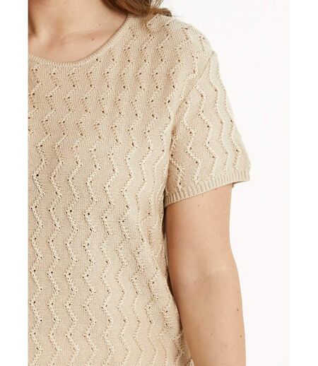 Pull-tunique tricot reliefé torsadé manches courtes