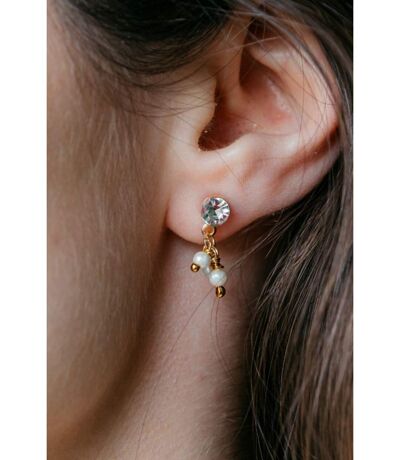 Tiny Pearl Poth Zircon Screw Summer Dangle Dainty Drop Stud Earrings