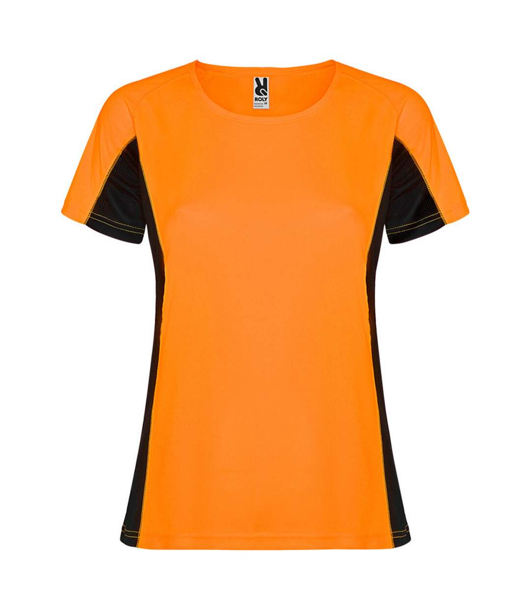 T-shirt shanghai femme orange fluo / noir uni Roly-1