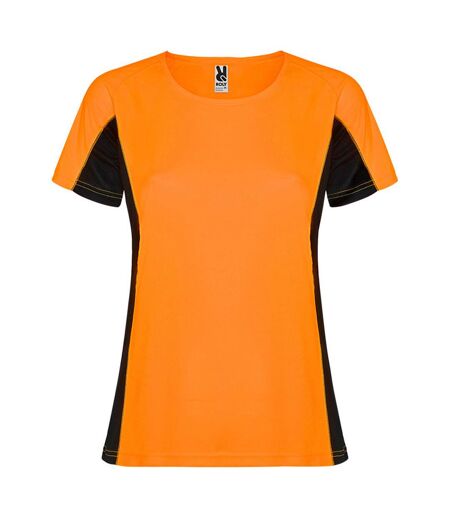 T-shirt shanghai femme orange fluo / noir uni Roly