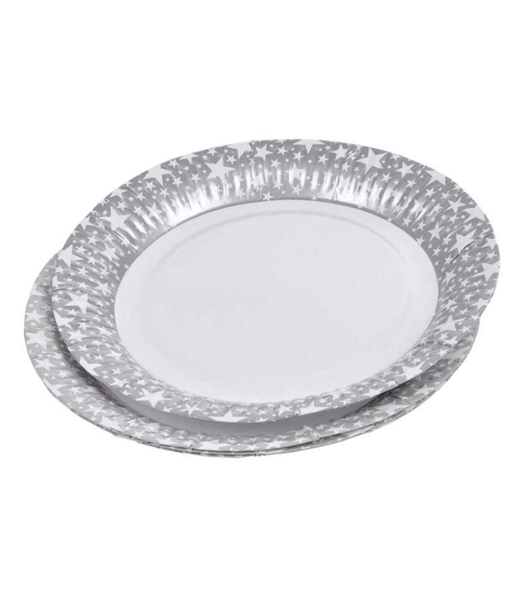 Lot de 6 Assiettes Rondes en Carton Étoile 23cm Argent-1