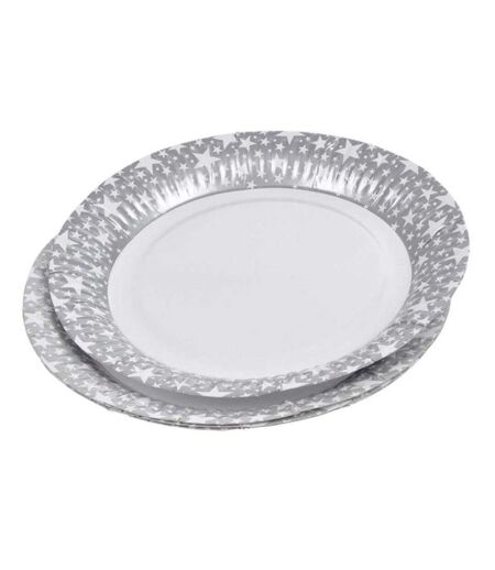 Lot de 6 Assiettes Rondes en Carton Étoile 23cm Argent