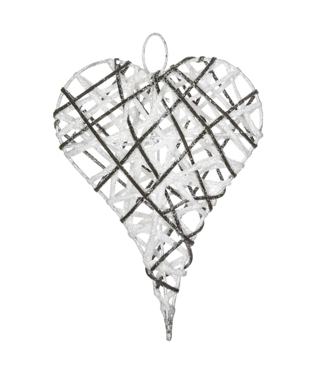 Cœur de Noël pailleté à suspendre - 15 x 20 cm - Blanc-1