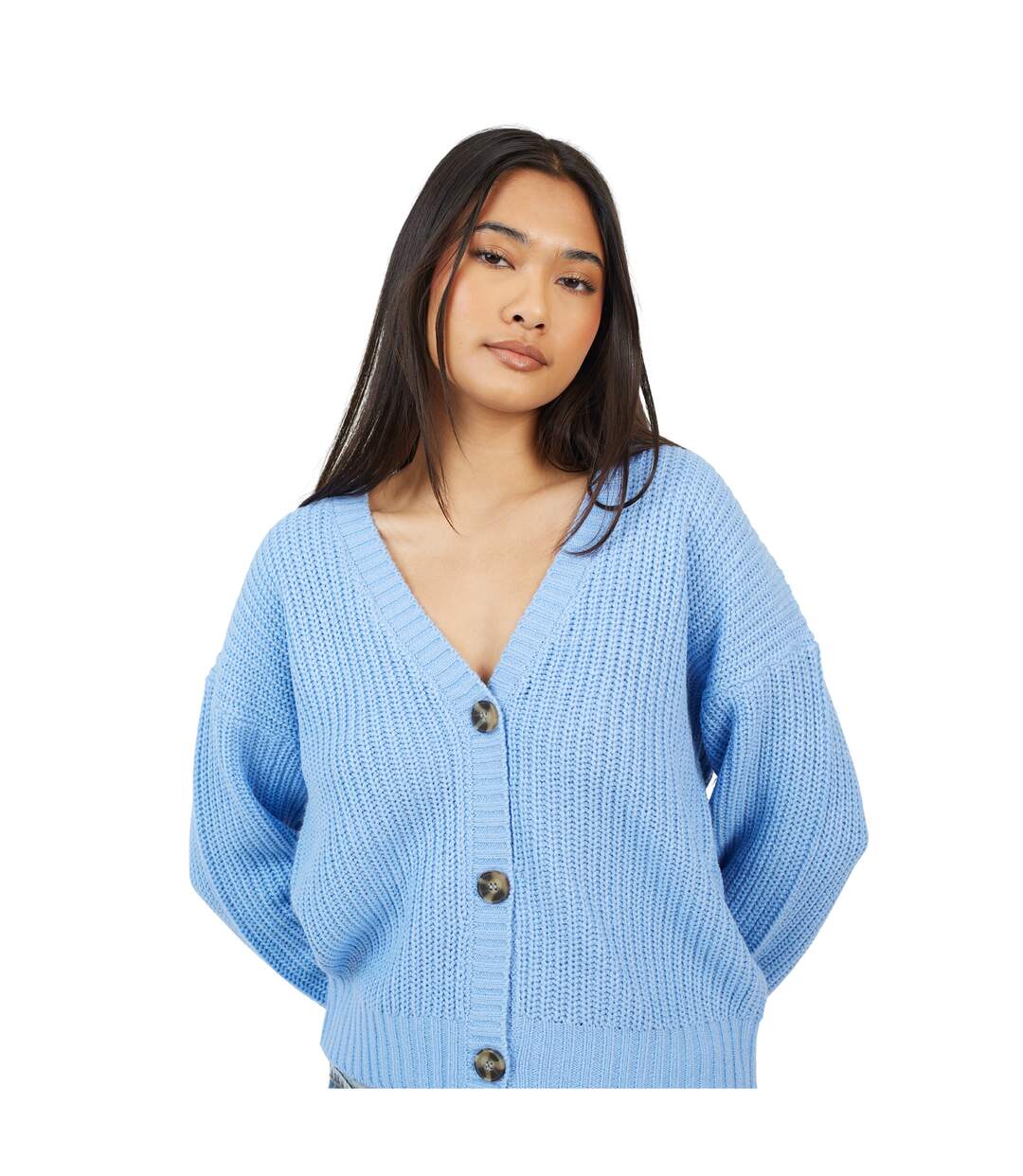 Womens/ladies Fisherman Ribbed Cardigan Blue Brave Soul-4