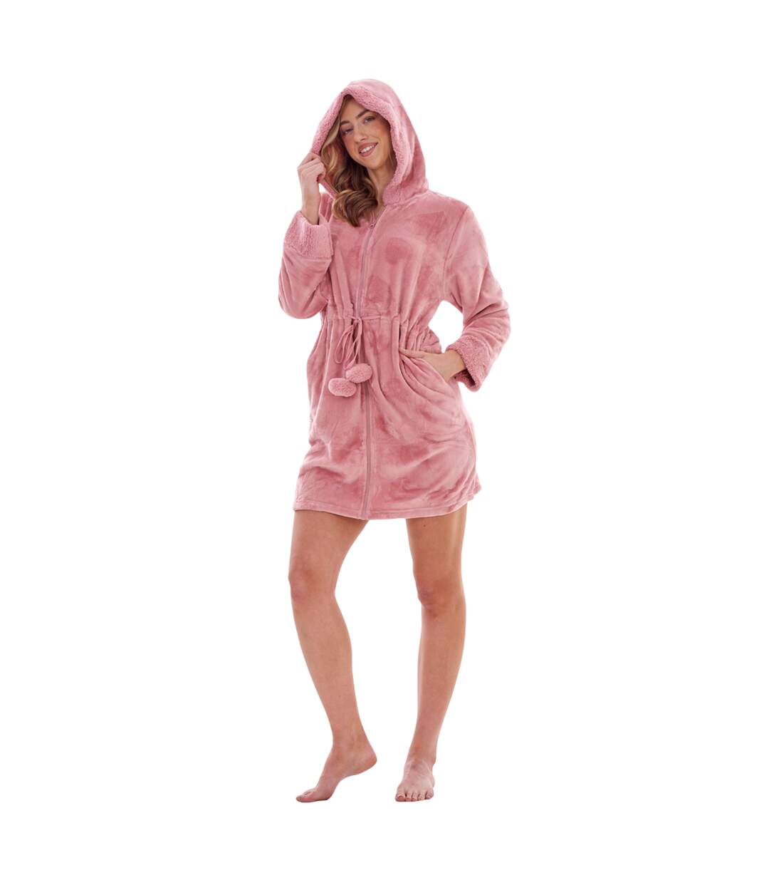 Womens/ladies Hearts Zipped Dressing Gown Pink Keanu-2