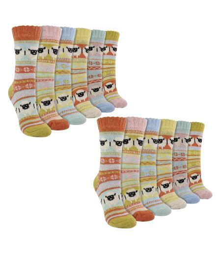 Lot de 12 chaussettes en alpaga pour femme avec motif mouton