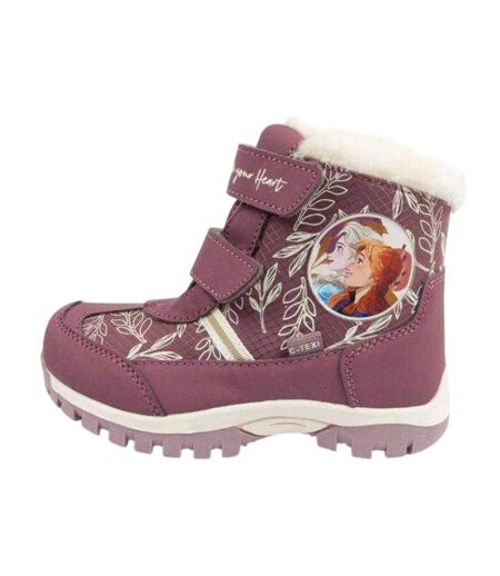 Childrens/kids Anna Frozen Leather Snow Boots Violet Cerda