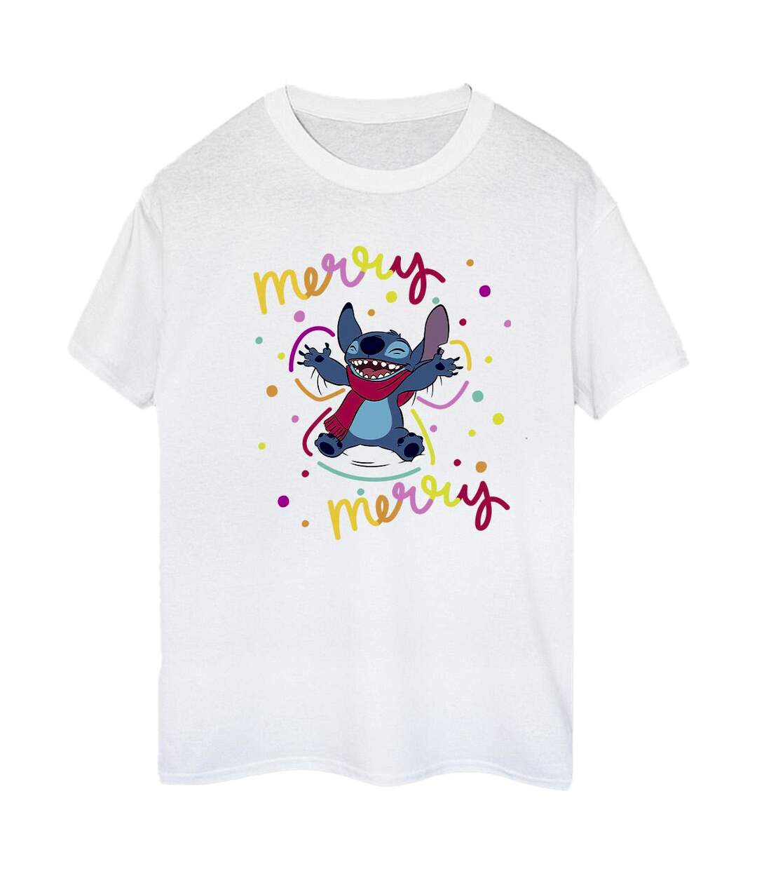 Disney Femmes/Les femmes Lilo & Stitch Merry Rainbow - T-shirt boyfriend en coton (Blanc) - UTBI30608-1