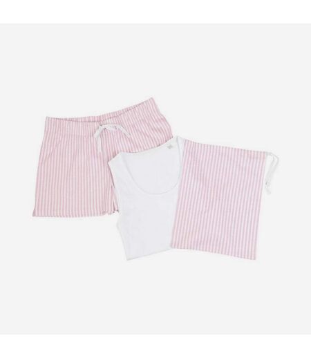 Towel City Womens/Ladies Stripe Short Pyjama Set (White/Pink)