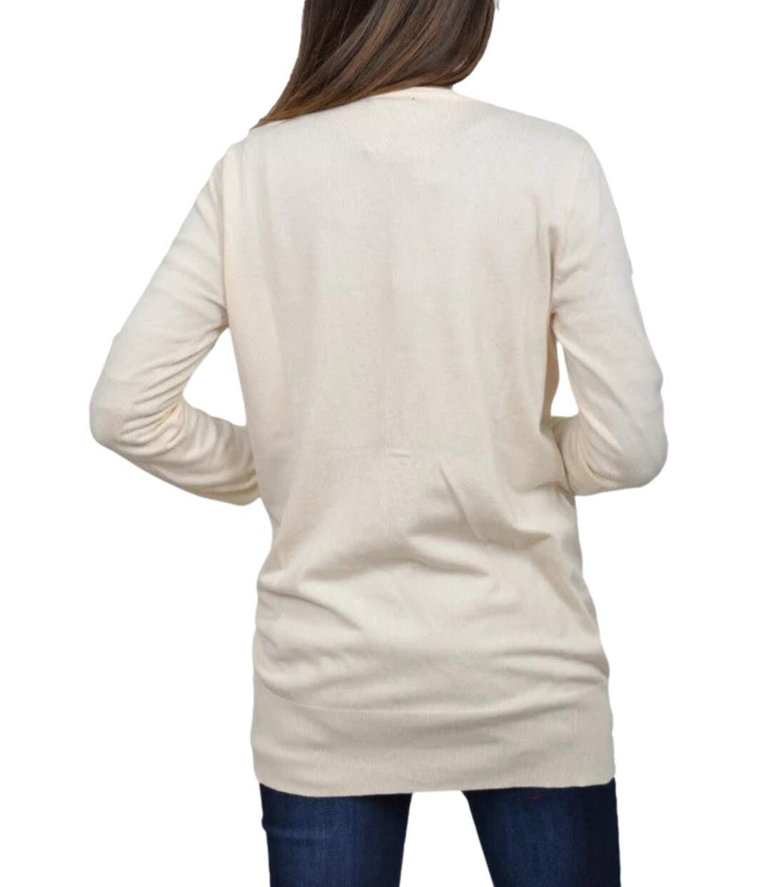 Gilet Chic Femme à  Manches Longues - Blanc épuré en V, Idéal pour un Look Classique et Confortable-2