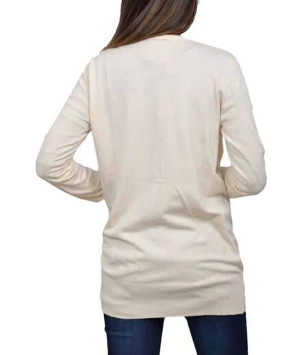 Gilet Chic Femme à  Manches Longues - Blanc épuré en V, Idéal pour un Look Classique et Confortable