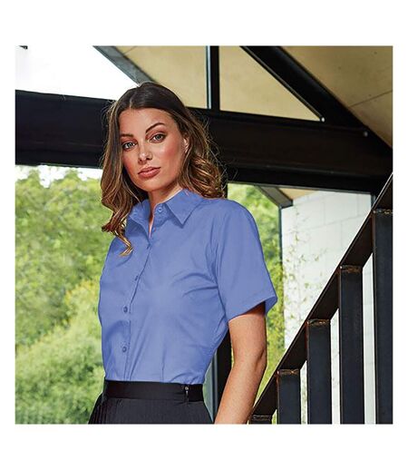 Premier Short Sleeve Poplin Blouse/Plain Work Shirt (Mid Blue)