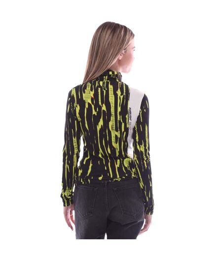 Womens/ladies Abstract Turtle Neck Fitted Long-sleeved Top Yellow Black Ambush