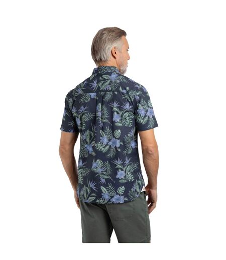 Mens faraway leafy floral organic cotton shirt navy Weird Fish