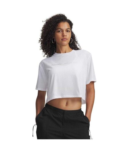 Womens/ladies Embellished Crop T-shirt White Under Armour