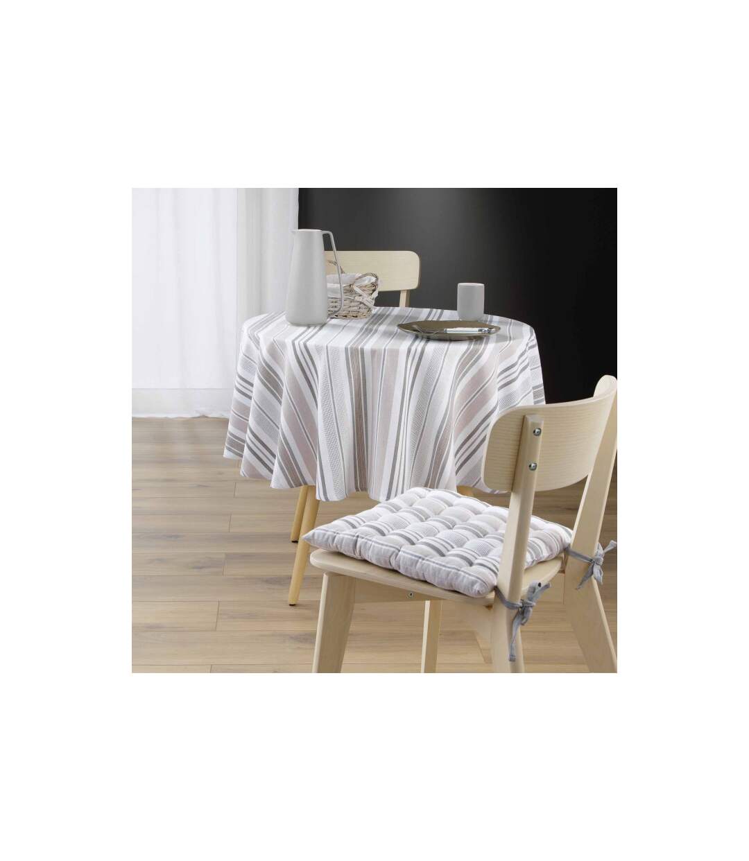 Nappe Ronde Imprimé Melina 180cm Gris-3