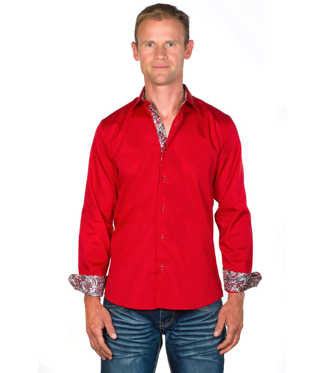 Chemise Coupe Ajustée Coton Rouge Tom-1