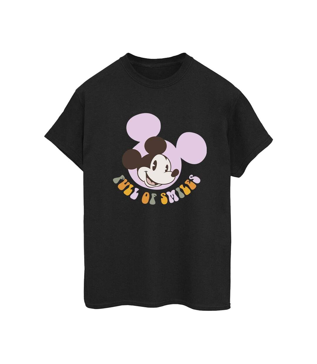 Disney Womens/Ladies Mickey Mouse Full Of Smiles Cotton Boyfriend T-Shirt (Noir) - UTBI38965-1