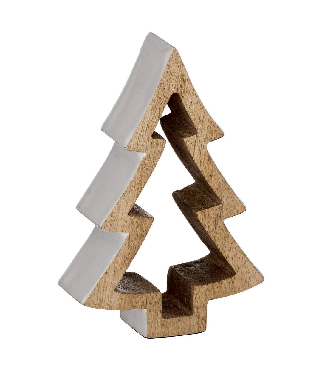 Snowy wooden christmas tree ornament 14cm x 4cm x 10cm natural/white The Noel Collection-1