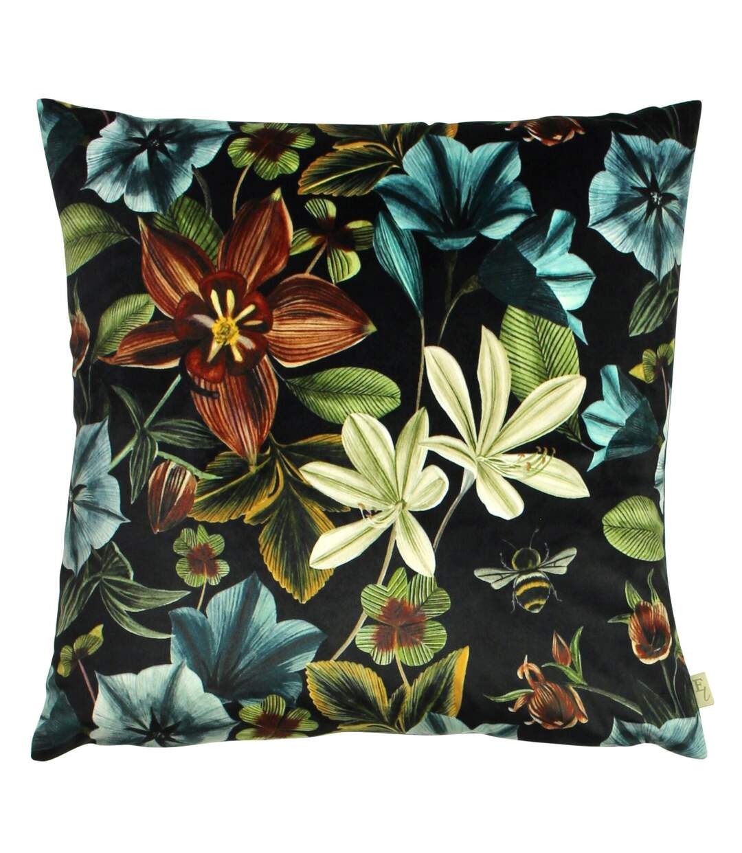 Midnight garden aquilegia cushion cover 43cm x 43cm teal Evans Lichfield-1