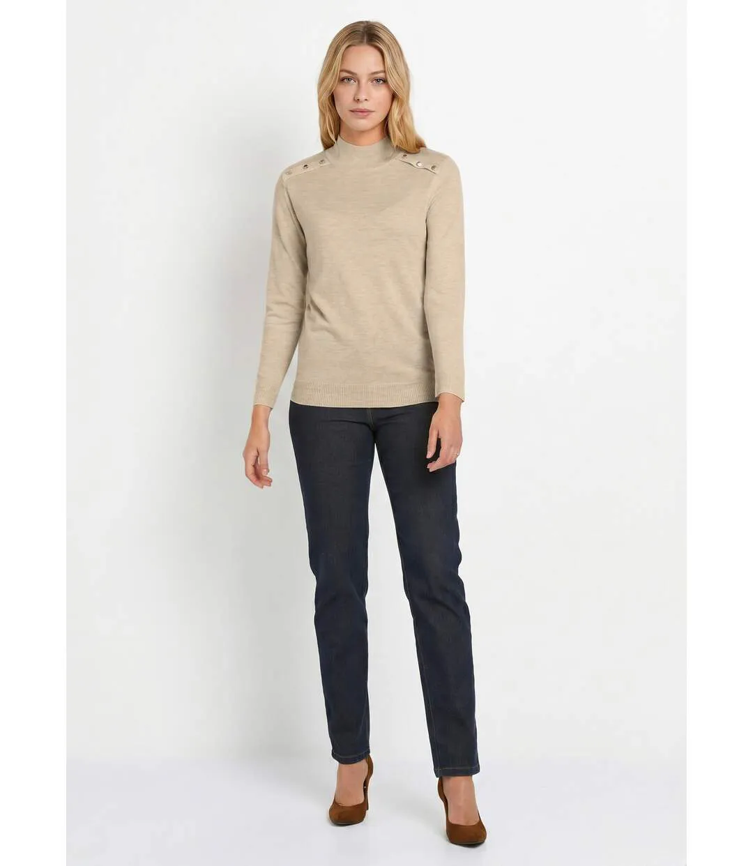 Pull fin col montant jersey uni avec laine mérinos-3