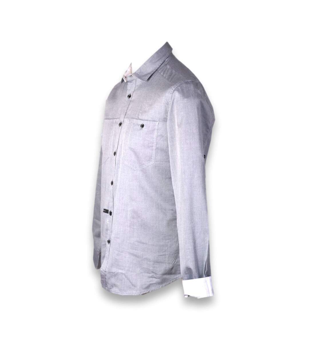 Chemise homme manches longues unie de couleur grise-3