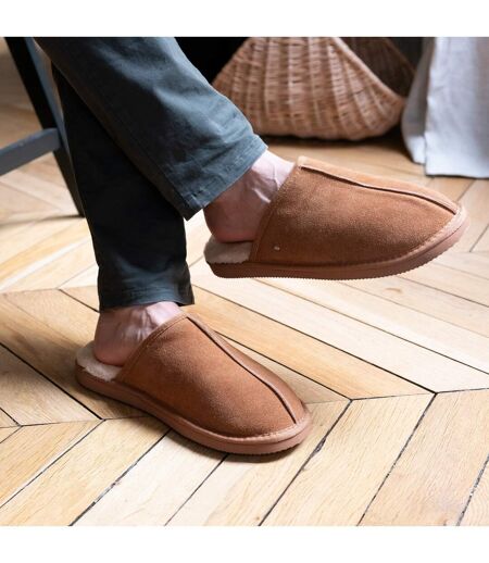 Isotoner Chaussons Mules homme en cuir et interieur ultra doux en fausse fourrure