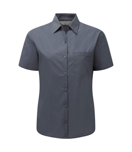 Russell Collection Ladies/Womens Short Sleeve Poly-Cotton Easy Care Poplin Shirt (Convoy Gray)