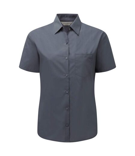 Russell Collection Ladies/Womens Short Sleeve Poly-Cotton Easy Care Poplin Shirt (Convoy Grey) - UTBC1028