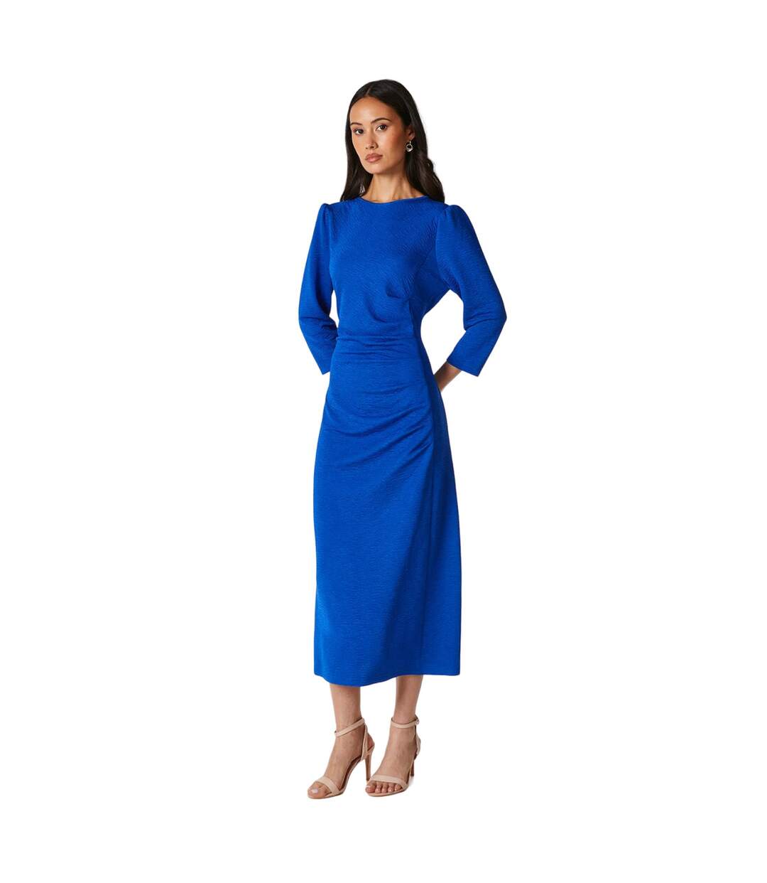 Womens/ladies textured jersey front seam detail midi dress blue Principles