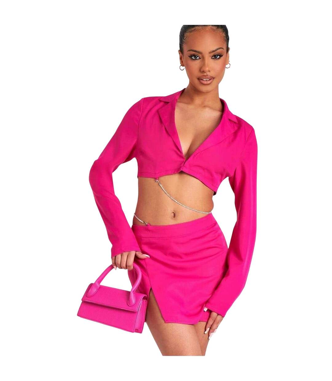 Womens/ladies Chain Detail Cropped Blazer Pink Missy Empire-1