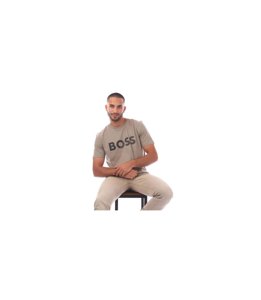 Mens Big Logo Regular T-shirt Beige Boss-1