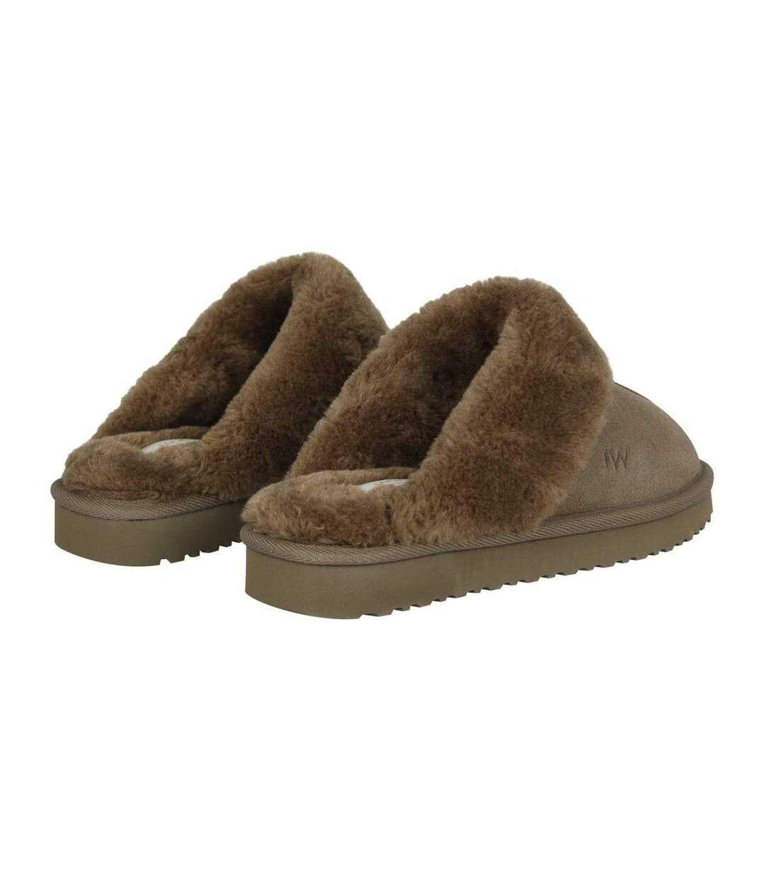 Womens/ladies Suede Faux Fur Lined Mule Slippers Dark Khaki Jack Wills-2
