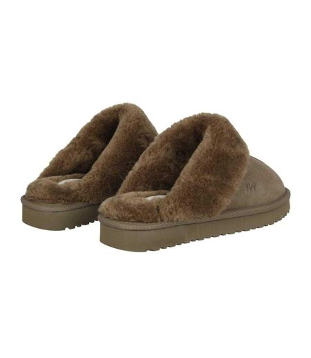Womens/ladies Suede Faux Fur Lined Mule Slippers Dark Khaki Jack Wills