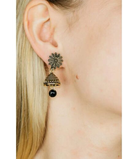 Small Black Intricate Floral Colourful Asian Indian Ethnic Boho Bridal Jhumka