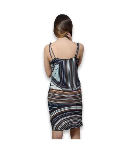 Robe femme à bretelles motifs asymétriques longueur genoux