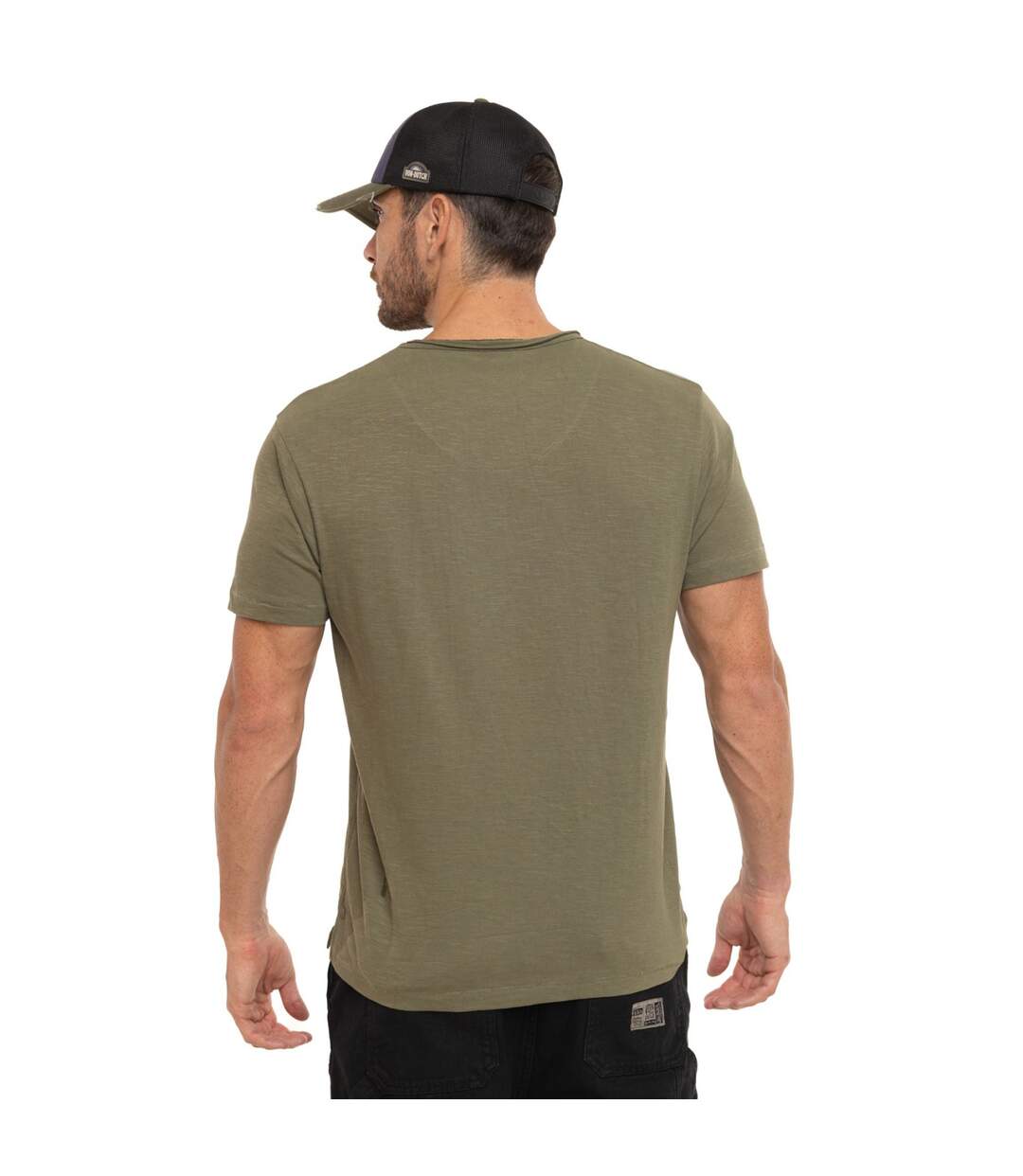 T-shirt homme en jersey col V rouloté imprimé devant Ron Vondutch-3