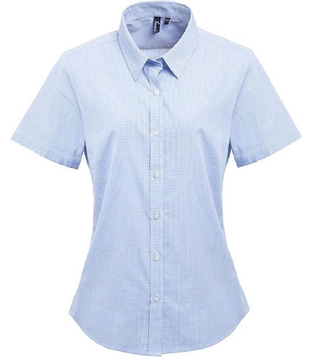 Chemise à carreaux manches courtes - Femme - PR321 - bleu clair-2