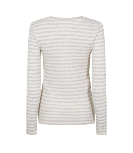 T-shirt Manches Longues Motif/style À Rayures Femme Blanc Cassé Selected Femme