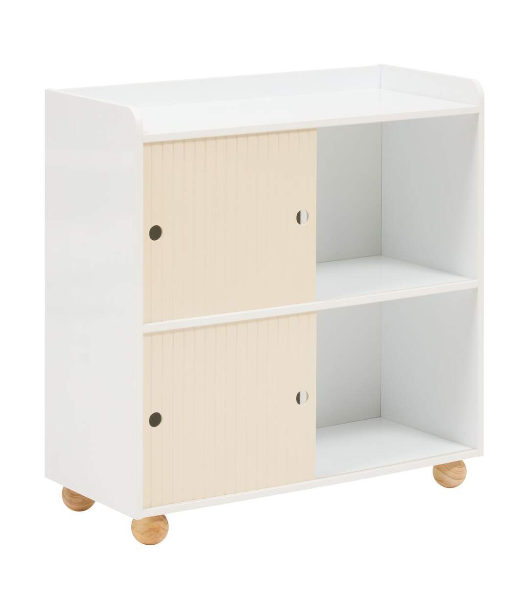 Meuble de rangement enfant 2 portes et 2 niches BOULI - Blanc et beige-4