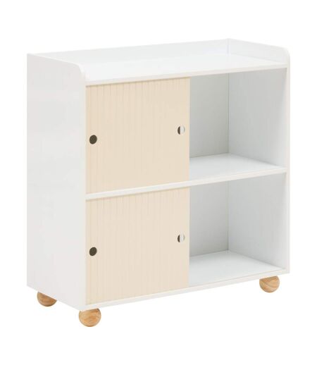 Meuble de rangement enfant 2 portes et 2 niches BOULI - Blanc et beige