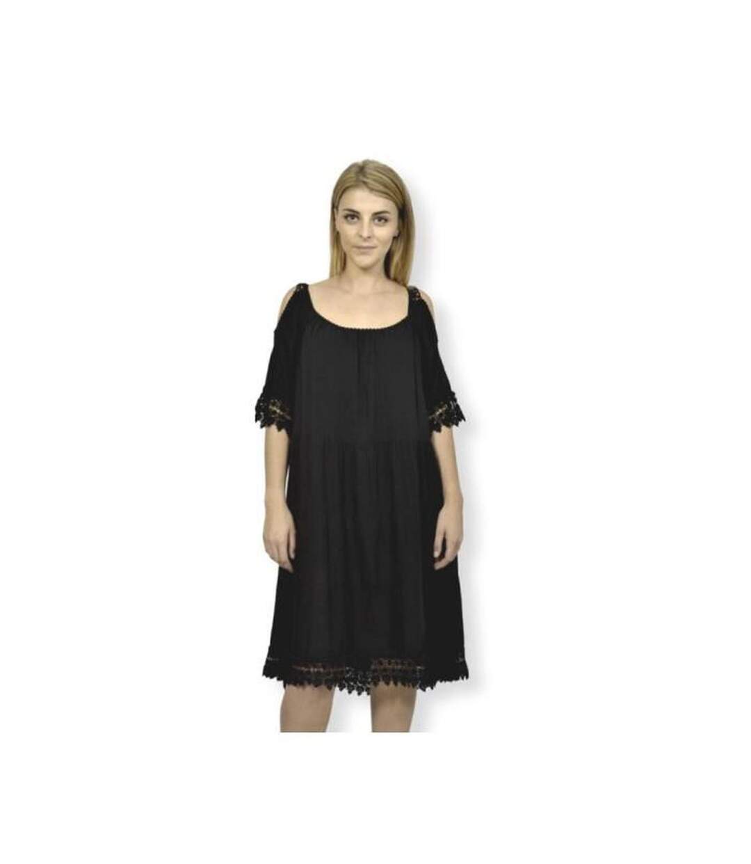 Robe femme sans manche - Couleur noire -  Grande taille - Col rond-3