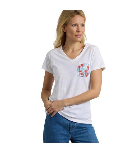 Womens/ladies no rain no flowers slub pocket t-shirt white Weird Fish