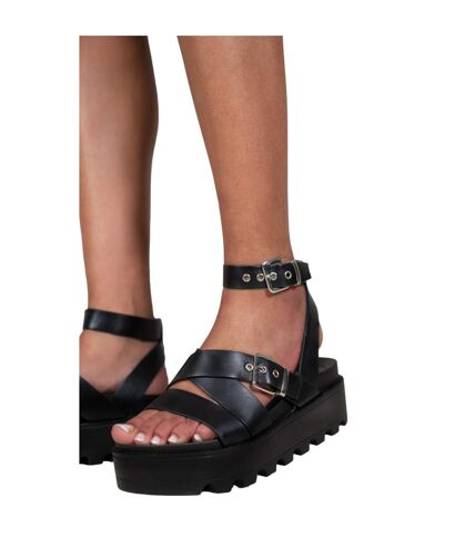 Womens/ladies layla buckle wide platform sandals black Where´s That From