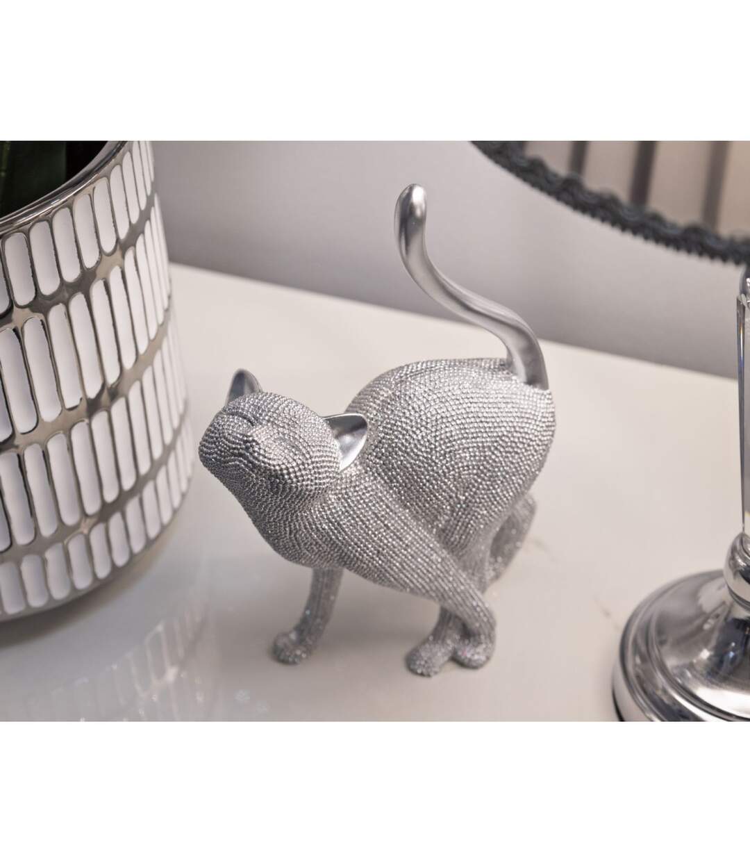 Statuette Déco Chat Sparky 26cm Argent-5